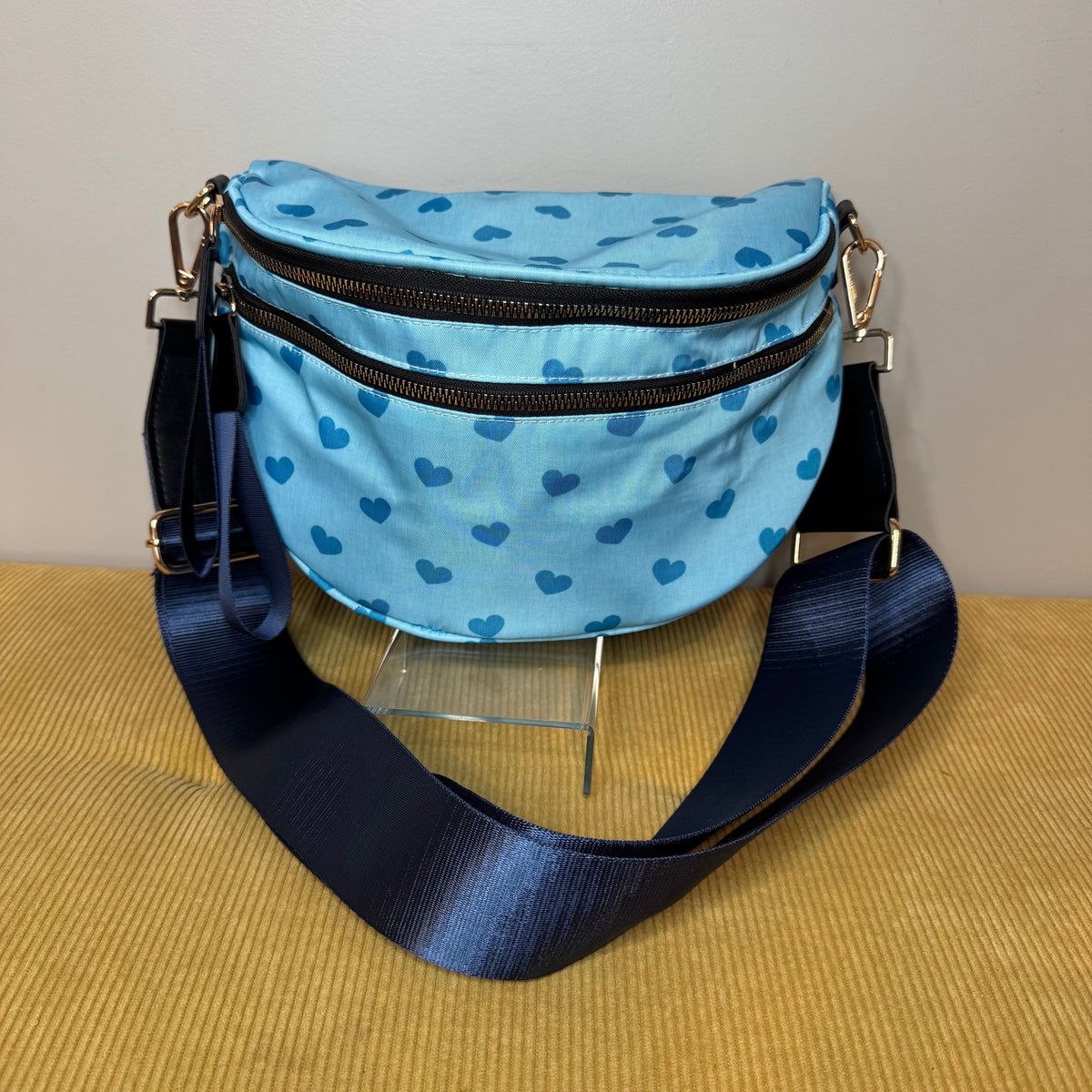 The Roni Nylon Crossbody - Light Blue Hearts