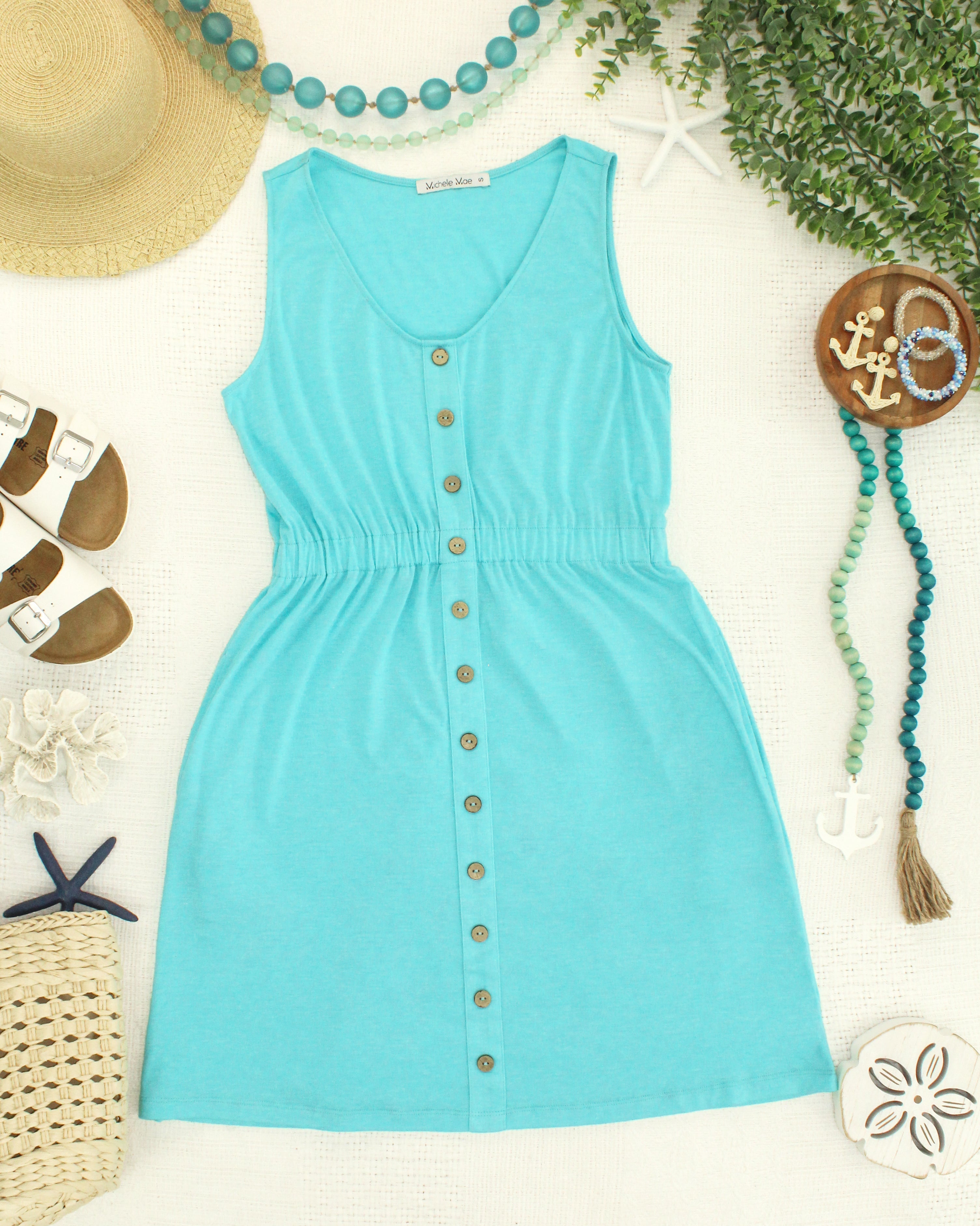 Beverly Button Dress - Aqua