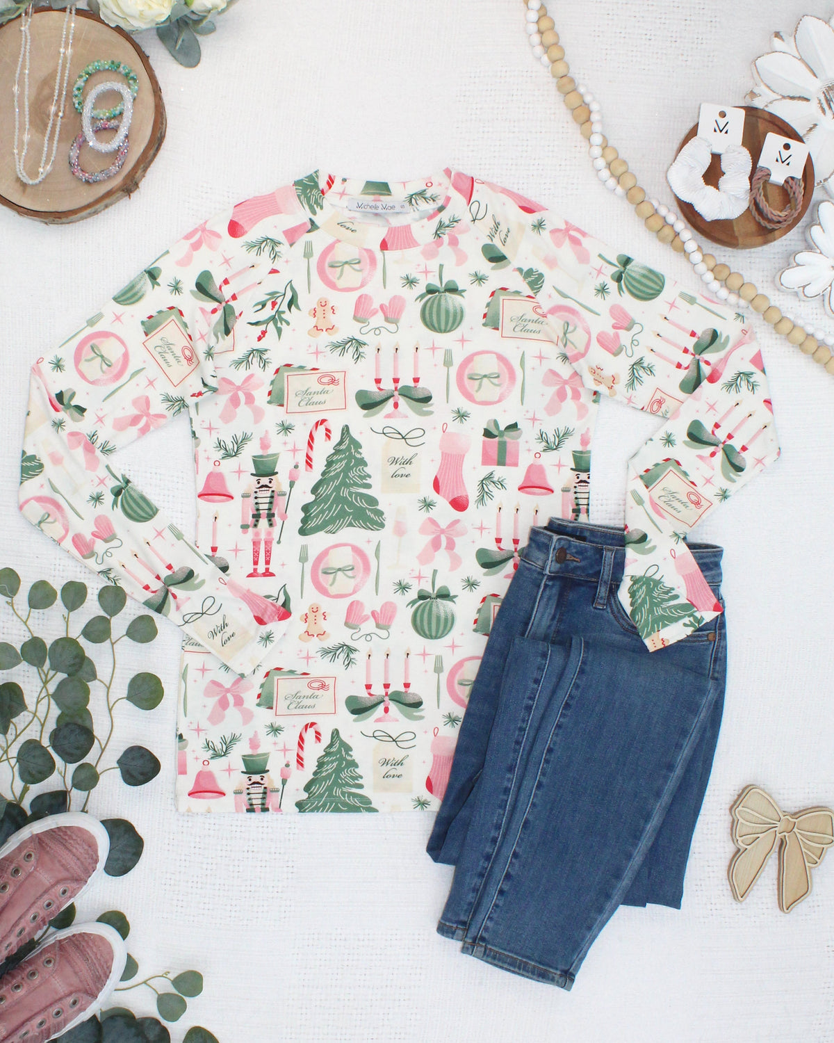 Blair Long Sleeve Top - Pink Pine Noel