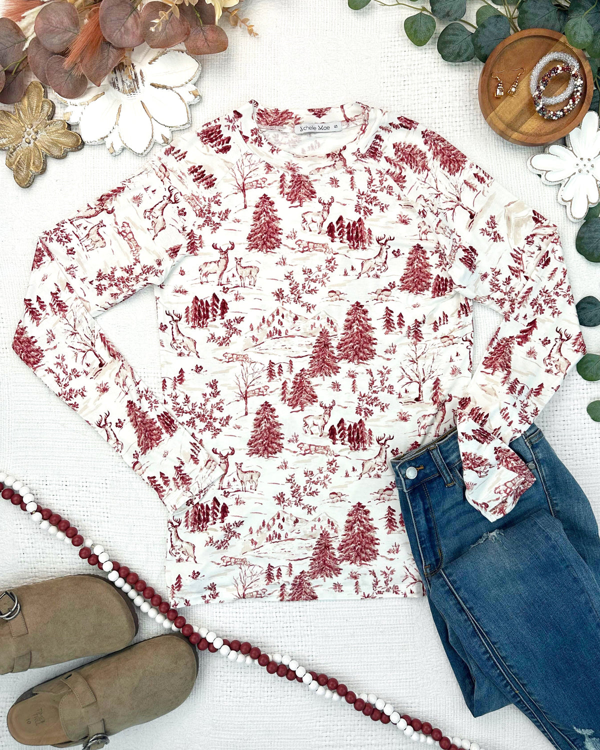 Blair Long Sleeve Top - Cranberry Woodland