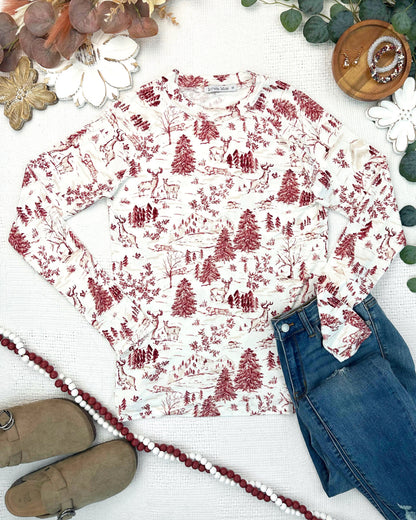Blair Long Sleeve Top - Cranberry Woodland