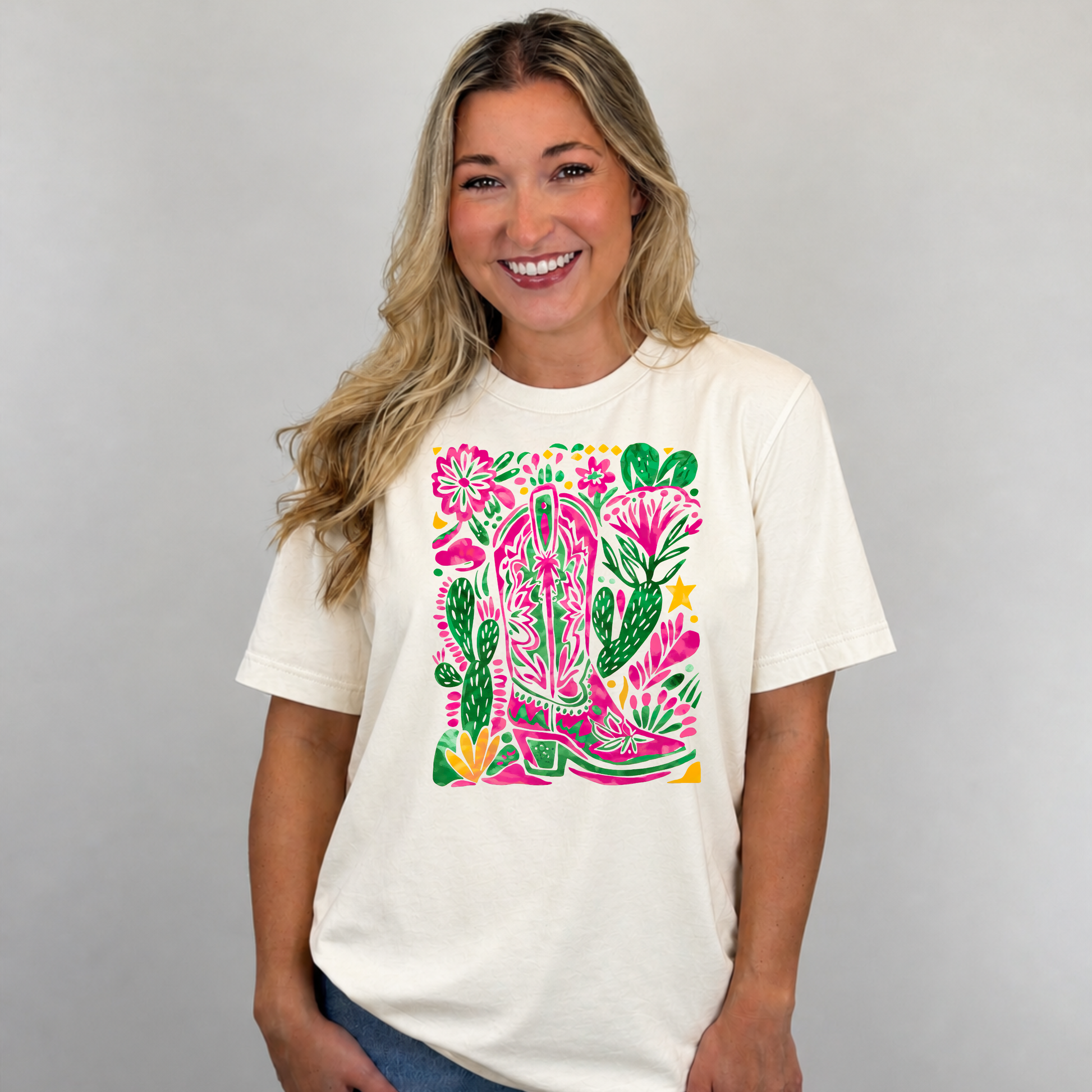 Pink Cactus Boot Graphic Tee