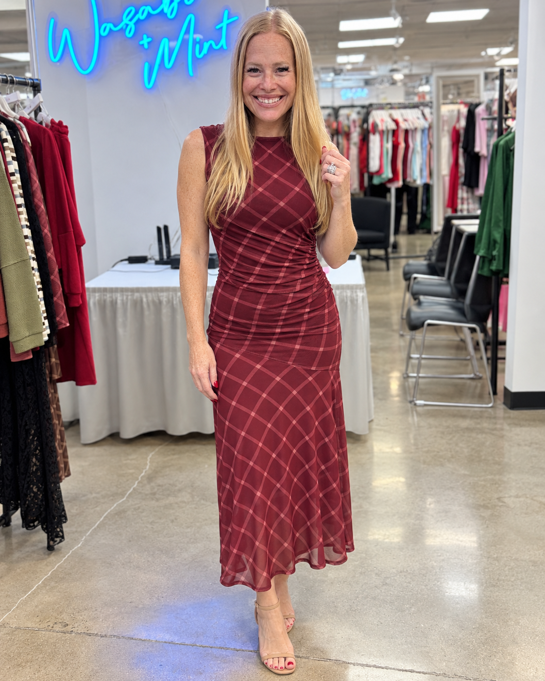 Mesh Asymmetrical Ruched Sleeveless Flowy Dress