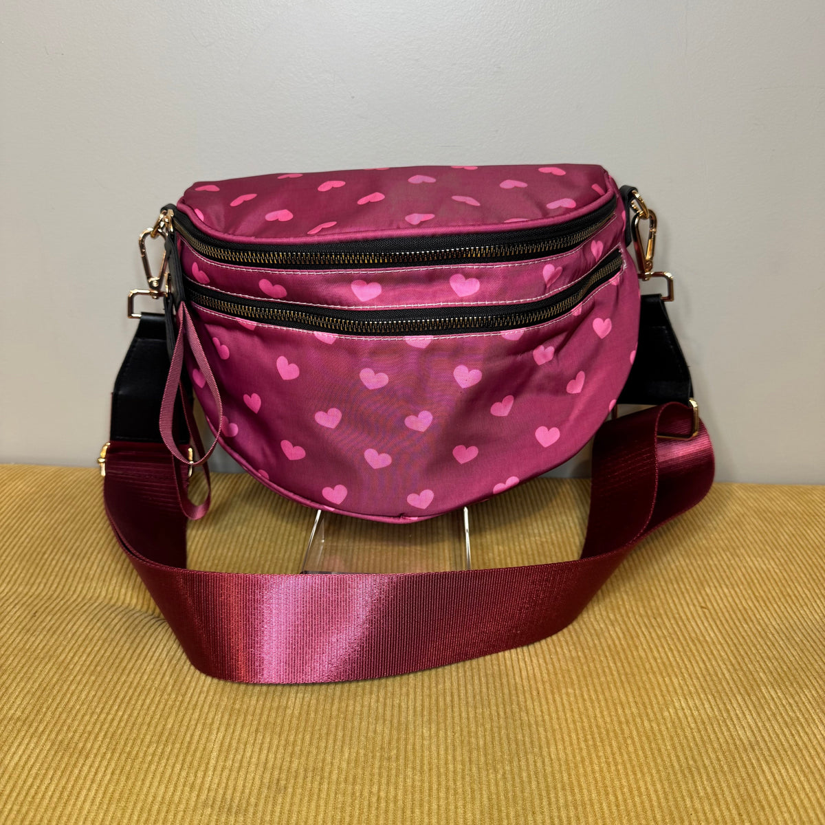 The Roni Nylon Crossbody - Maroon Heart