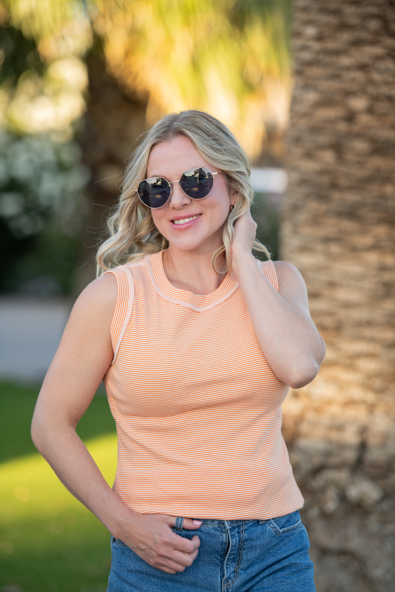 Morgan Micro Striped Tank - Orange