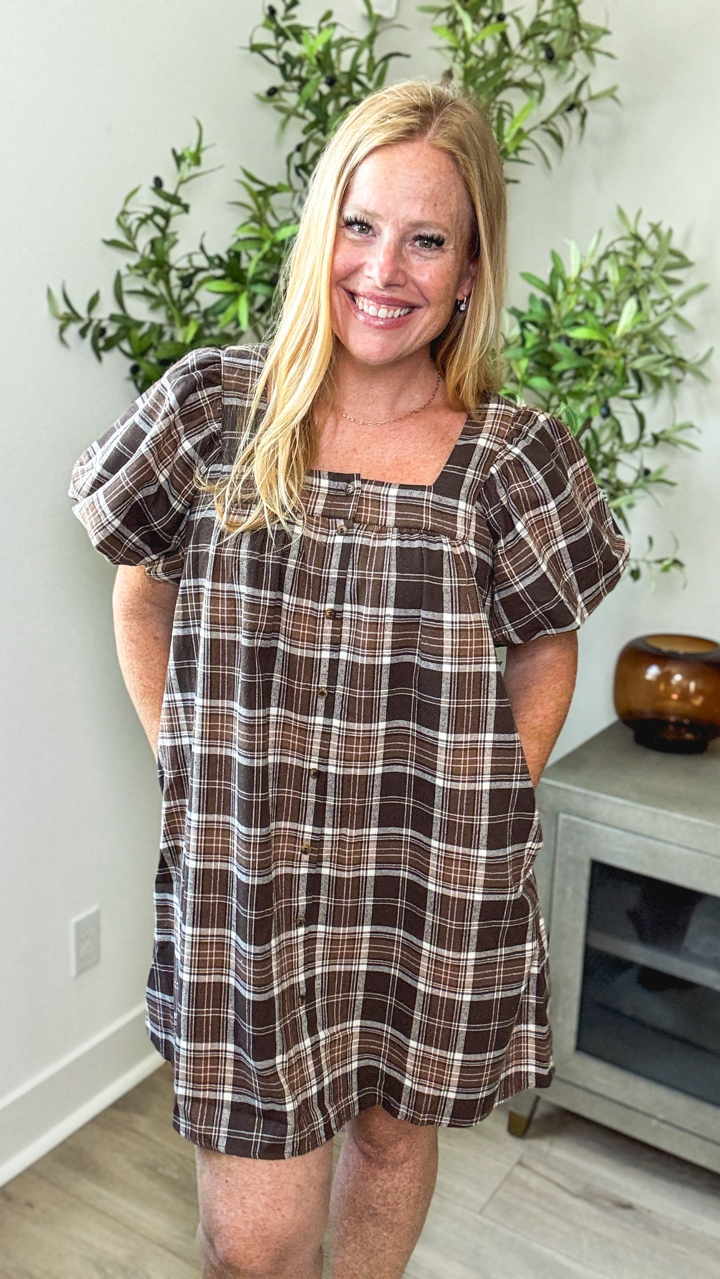 Harvest Moon Plaid Babydoll Dress