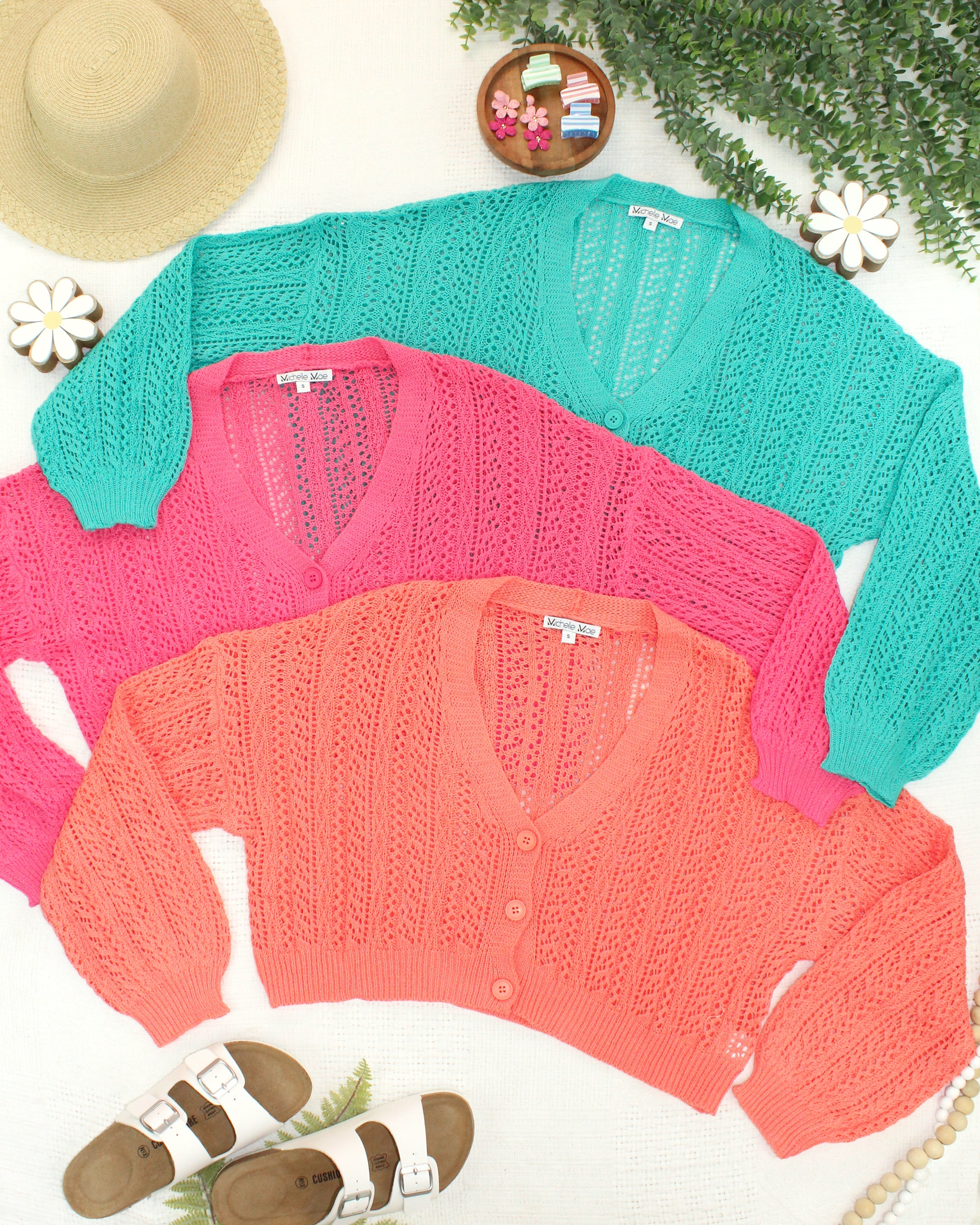 Callie Cropped Cardigan - Aqua