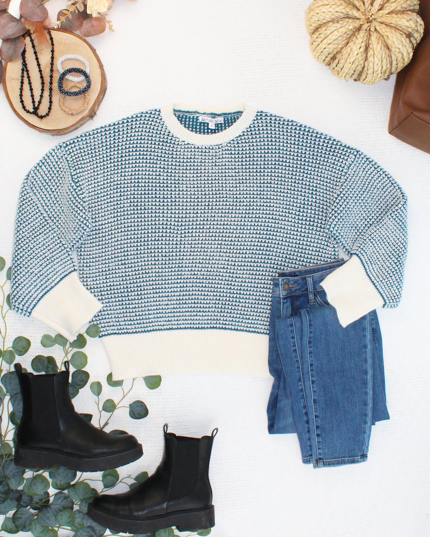 Charlotte Sweater - Teal and Ivory