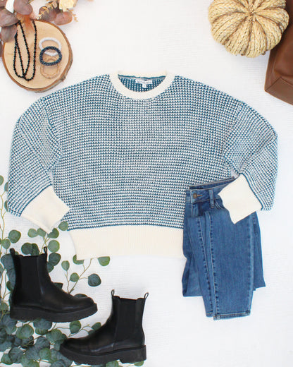 Charlotte Sweater - Teal and Ivory