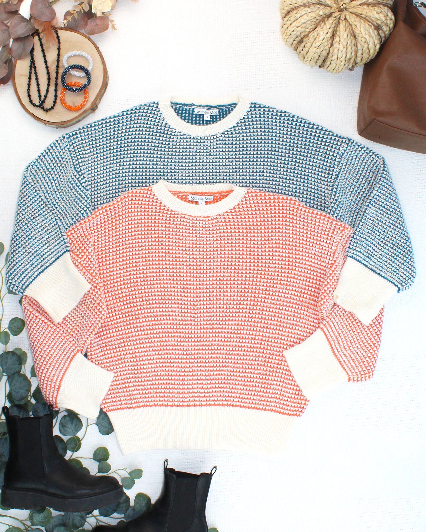 Charlotte Sweater - Teal and Ivory