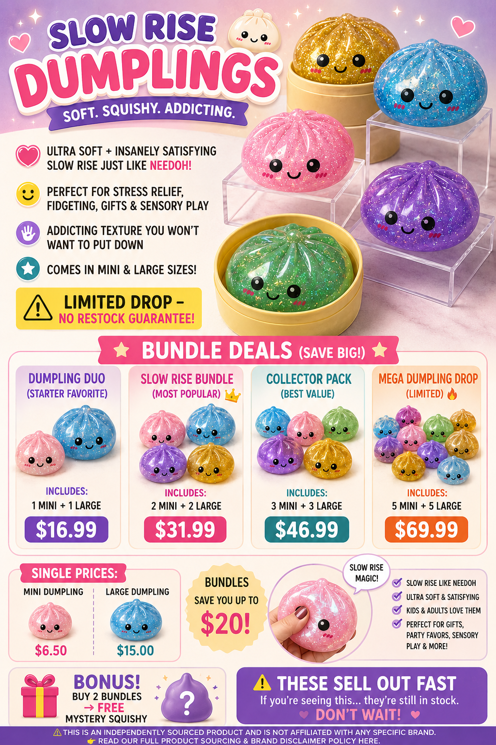 Slow Rise Dumpling Squishy Bundles | Sensory Fidget Stress Toys