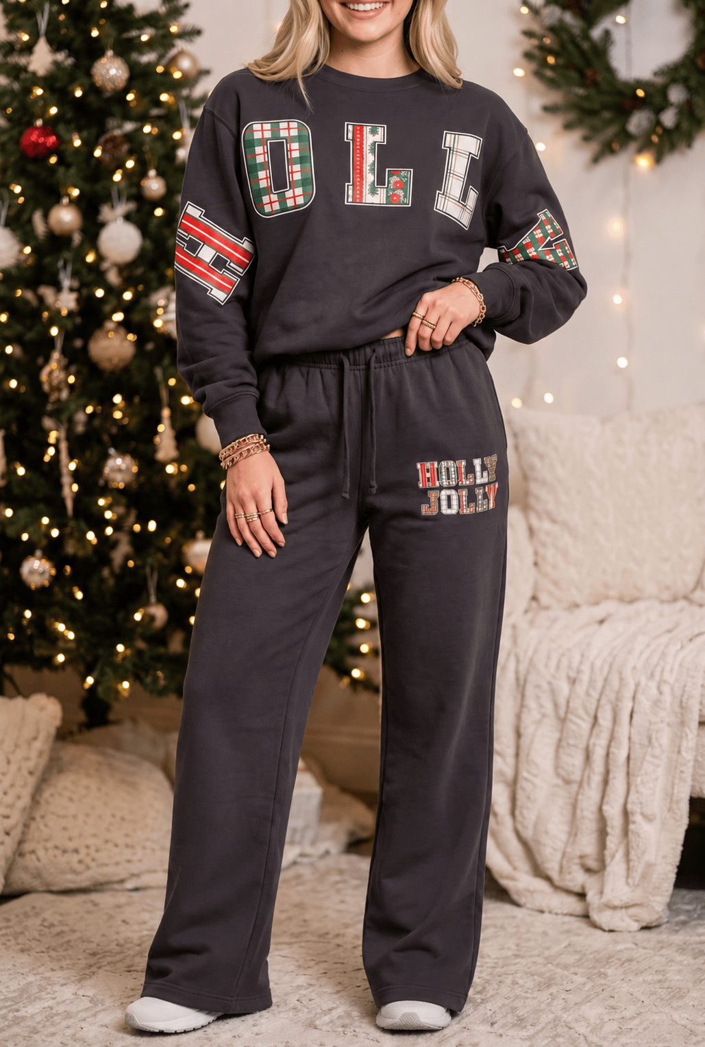 Holly Jolly Patch Charcoal Sweatpants