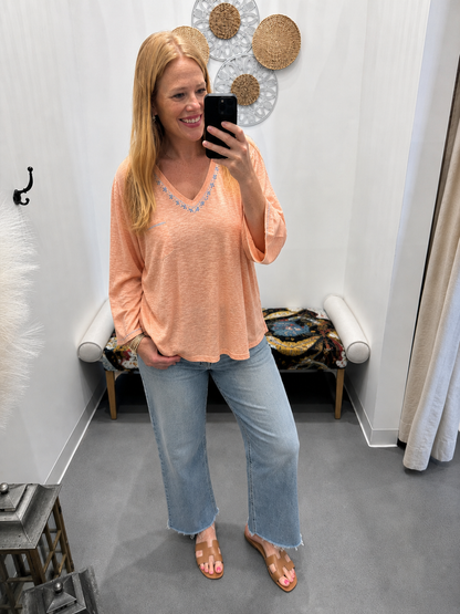 POL Contrast Stitch Long Sleeve Top