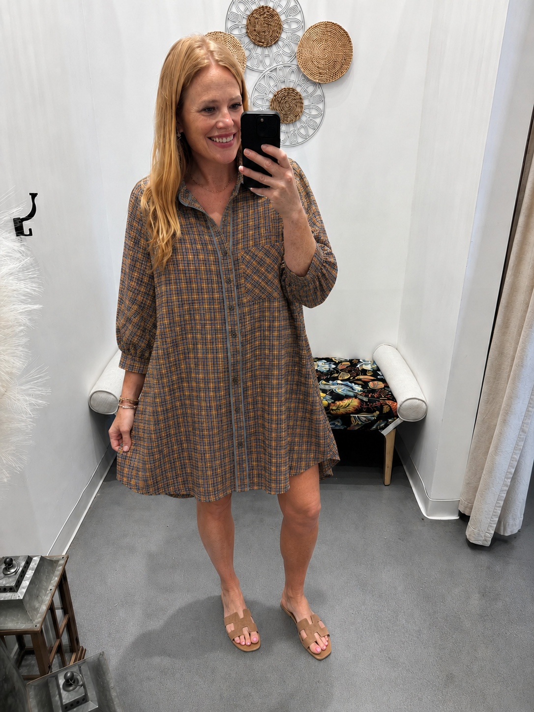 Umgee Plaid Button Down Oversized Shirt Dress