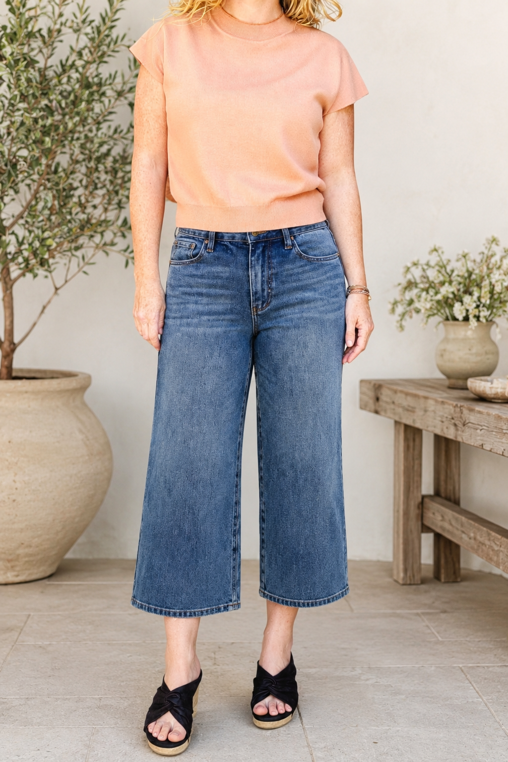 Judy Blue Dottie High-Waist Wide Crop Jeans | Quarry Fade