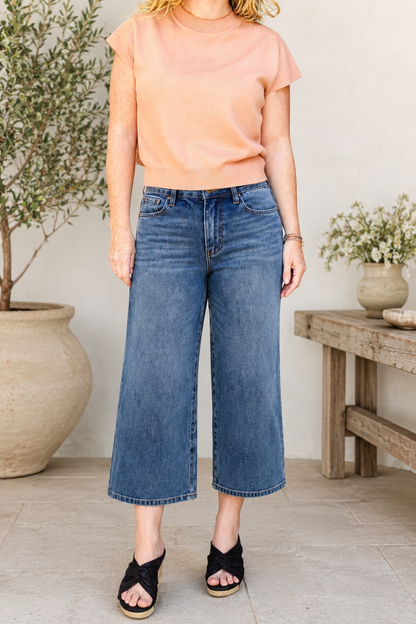 Judy Blue Dottie High-Waist Wide Crop Jeans | Quarry Fade