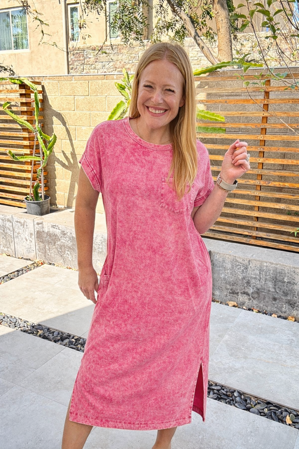 Just Feels Right T-Shirt Dress in Hot Pink