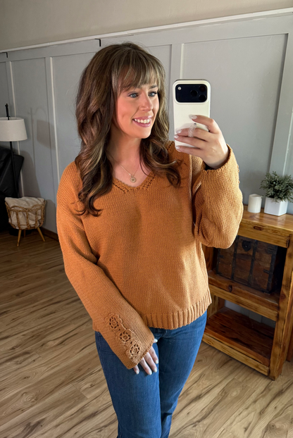 Crochet Sleeve Top - Camel