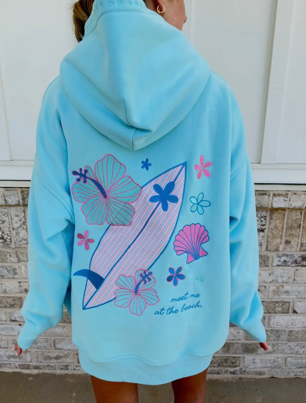 PREORDER -  Lagoon Aqua Surfboard Hibiscus Embroidered Sunkissed Coconut