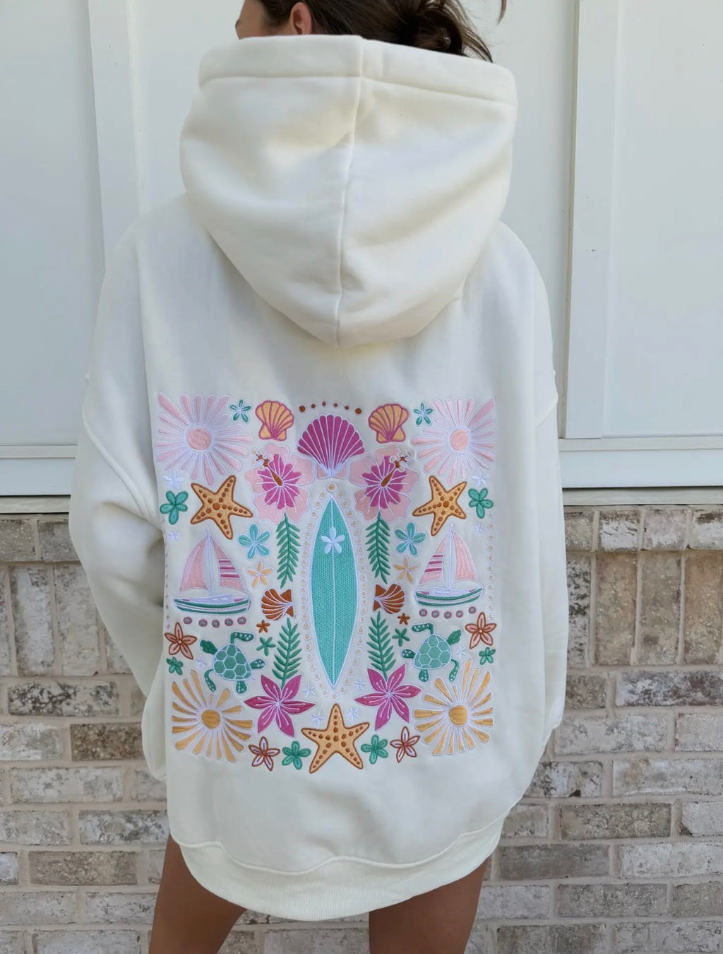 PREORDER - Detailed Surfboard Embroidered Sunkissed Coconut Hoodie
