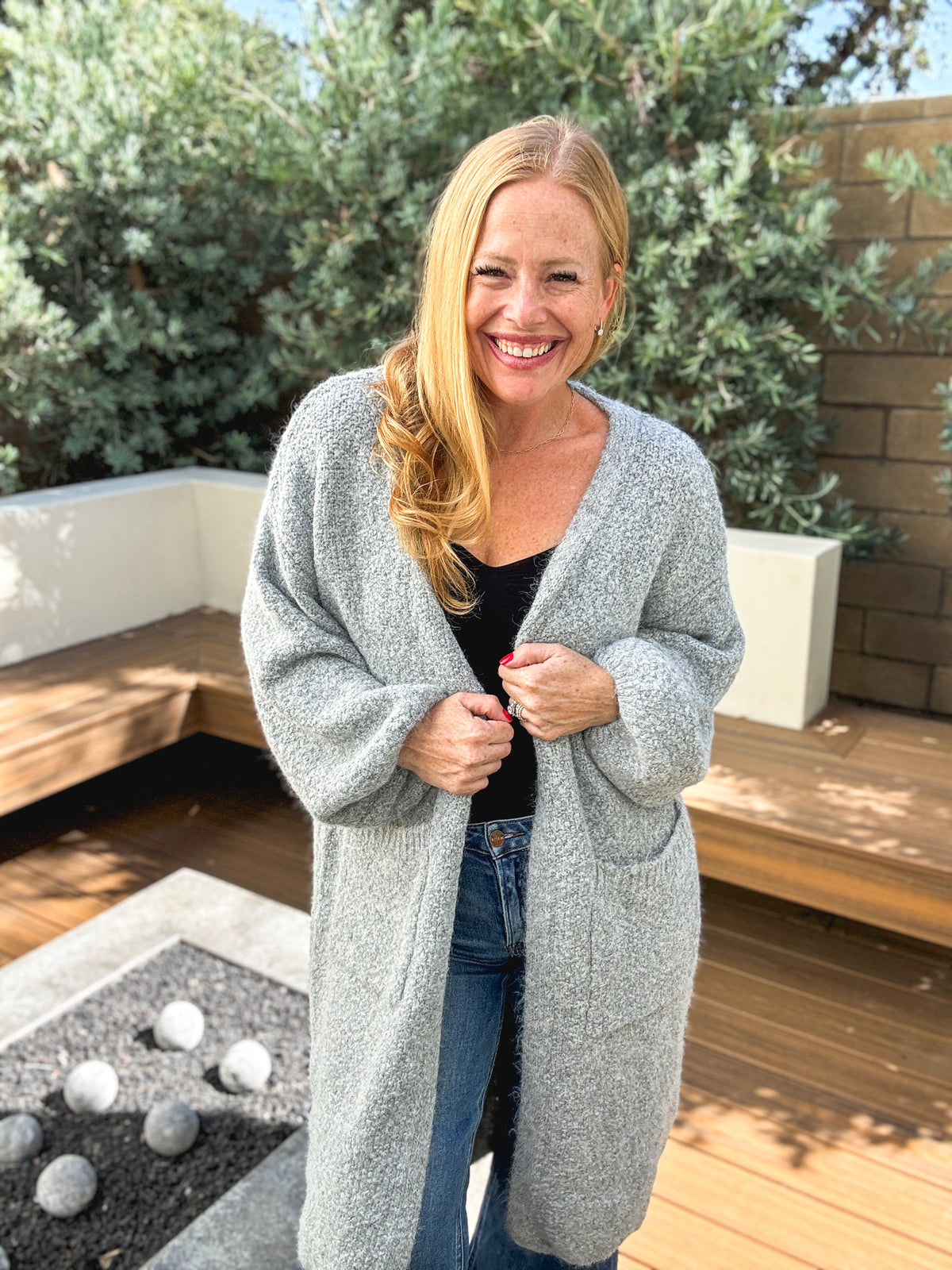 Cozy Bouclé Open-Front Long Cardigan
