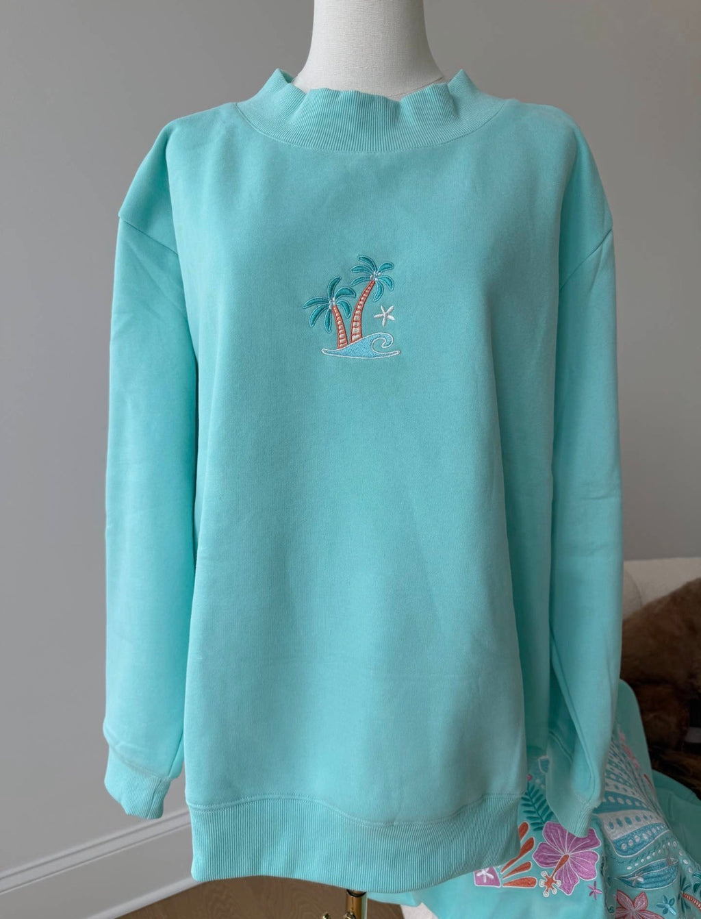 PREORDER - Ocean Gem Mock Neck Embroidered Sunkissed Coconut