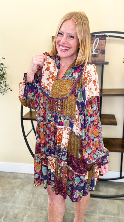Plum Story Patchwork Gauze Dress