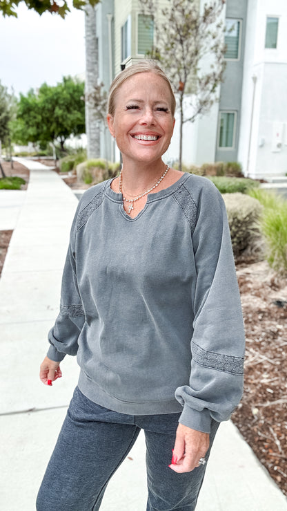 Lace Accent Vintage Wash Crewneck + FREE Mineral Jogger