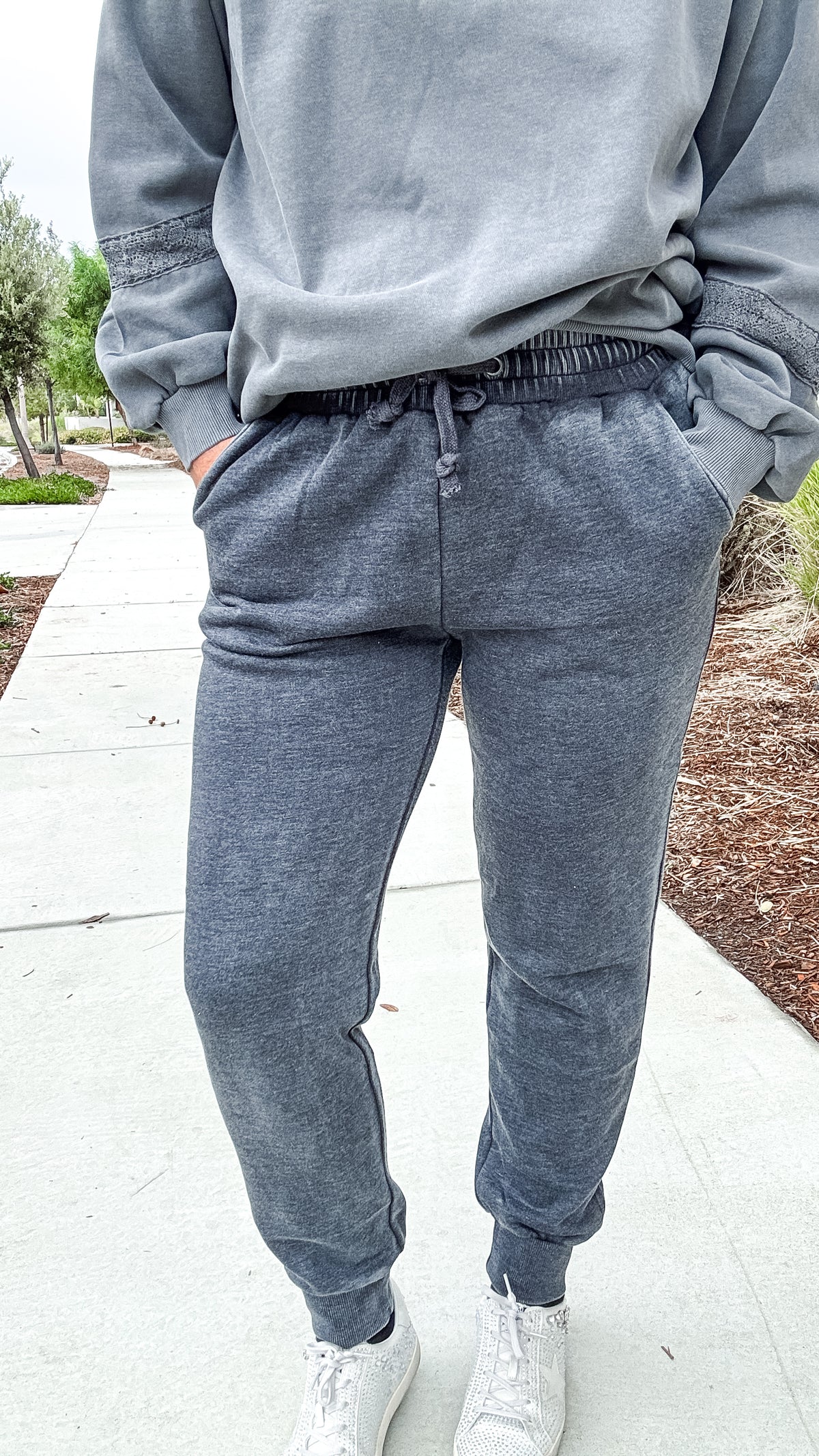 Lace Accent Vintage Wash Crewneck + FREE Mineral Jogger
