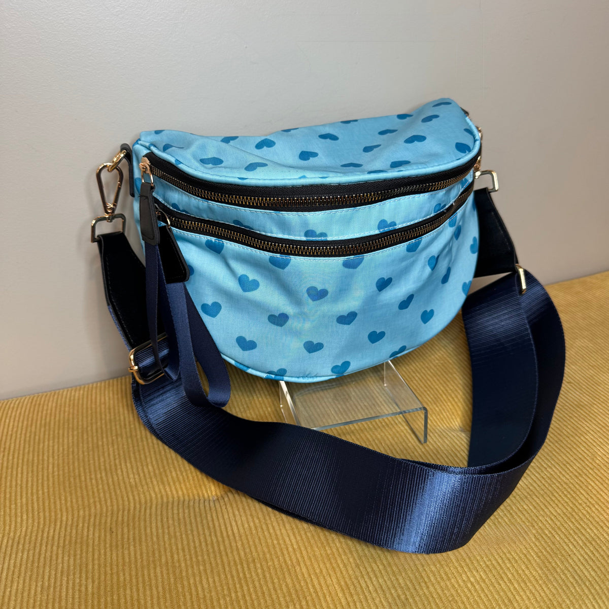 The Roni Nylon Crossbody - Light Blue Hearts