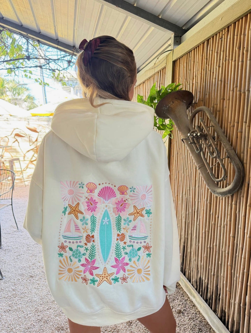 PREORDER - Detailed Surfboard Embroidered Sunkissed Coconut Hoodie