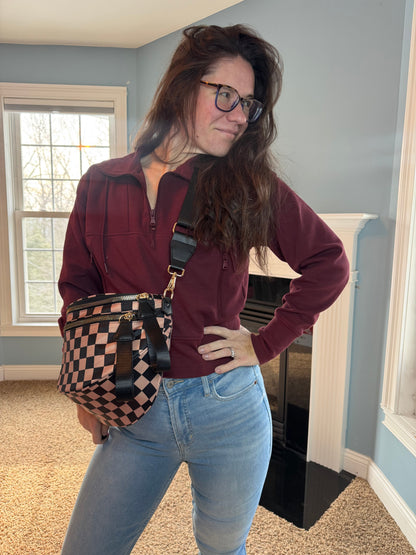 The Roni Nylon Crossbody - Checkered Black + Tan