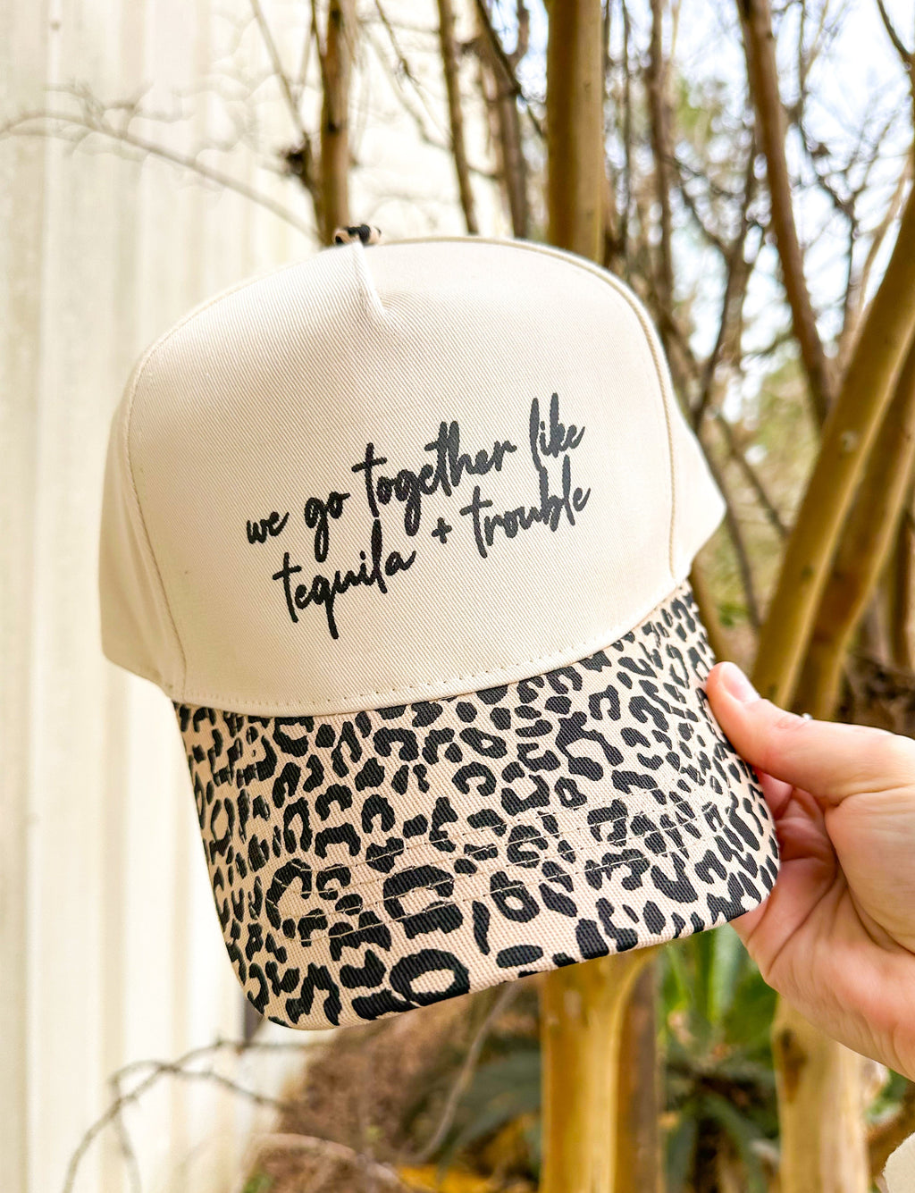 Tequila & Trouble Leopard Canvas Trucker Hat