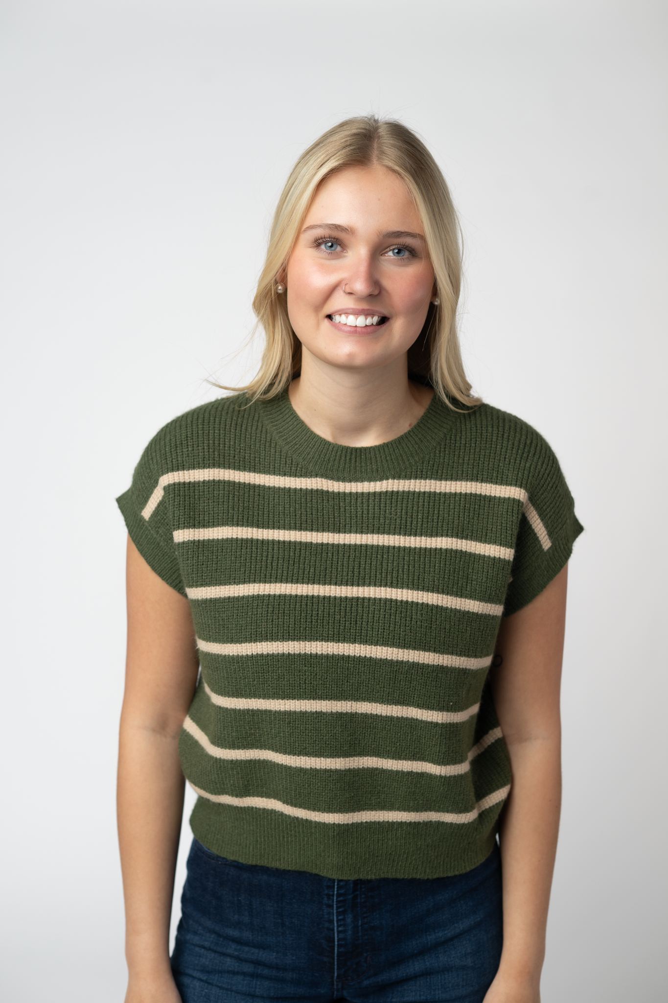 Striped Sweater Top - Olive and Tan
