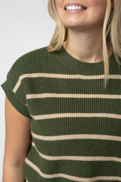 Striped Sweater Top - Olive and Tan