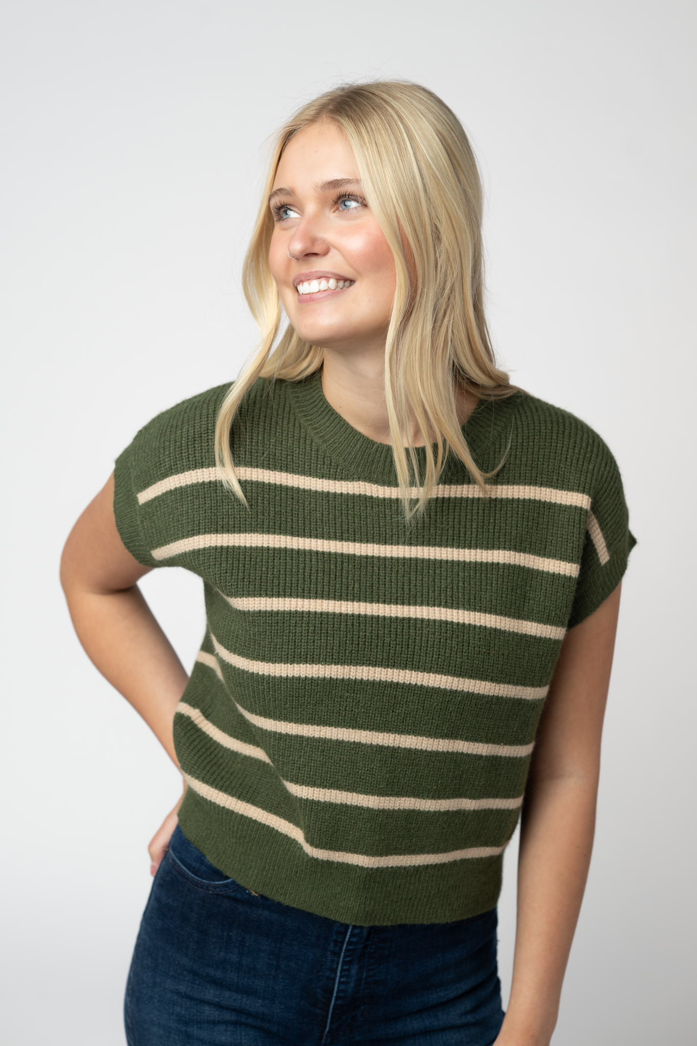 Striped Sweater Top - Olive and Tan