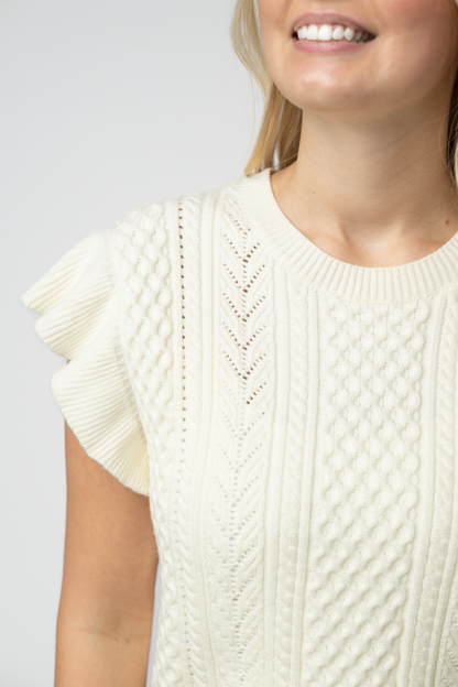Felicity Flutter Sweater Top - Ivory