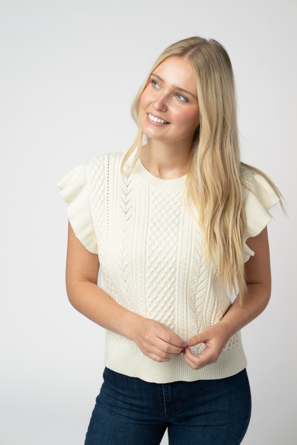 Felicity Flutter Sweater Top - Ivory