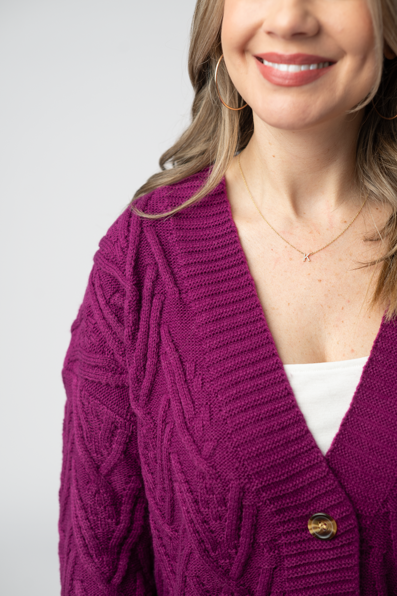 Brooks Button Sweater Cardigan - Magenta