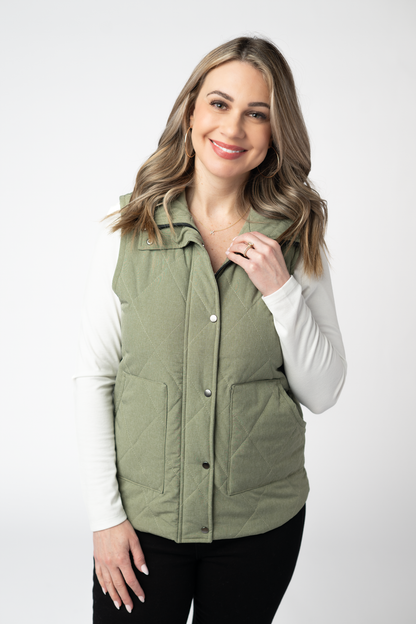 Remy Zip Up Vest - Dark Sage