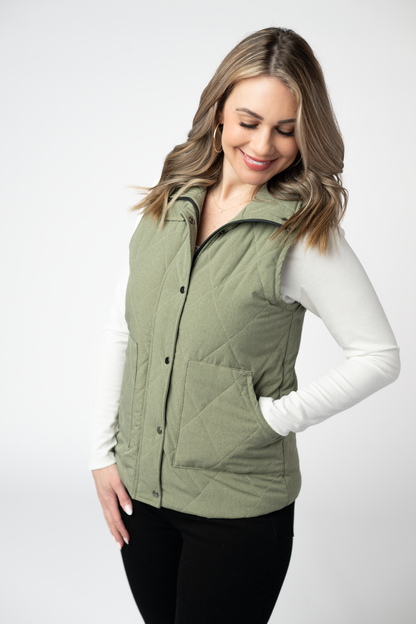 Remy Zip Up Vest - Dark Sage