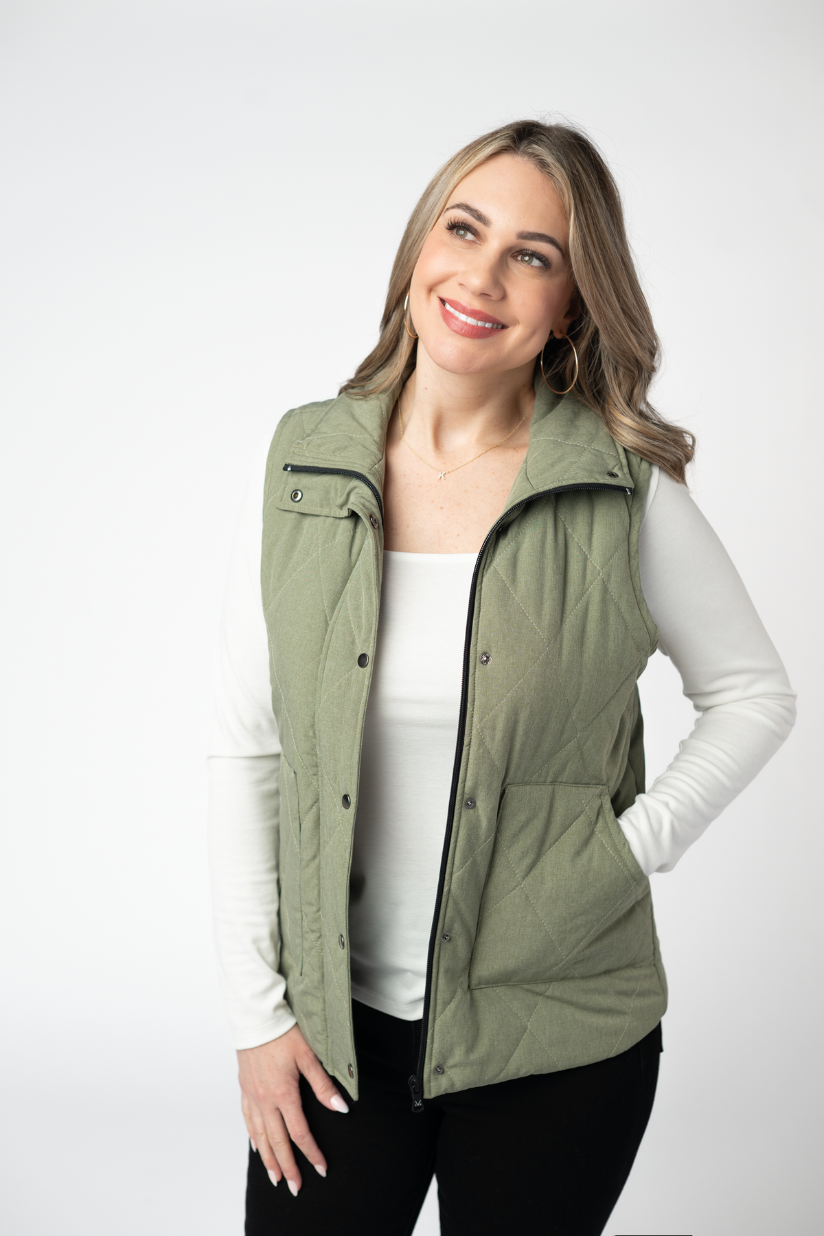 Remy Zip Up Vest - Dark Sage