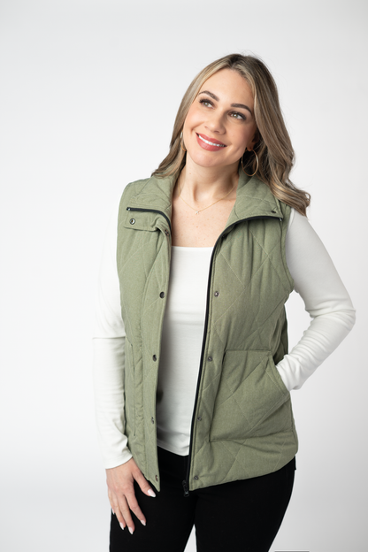 Remy Zip Up Vest - Dark Sage
