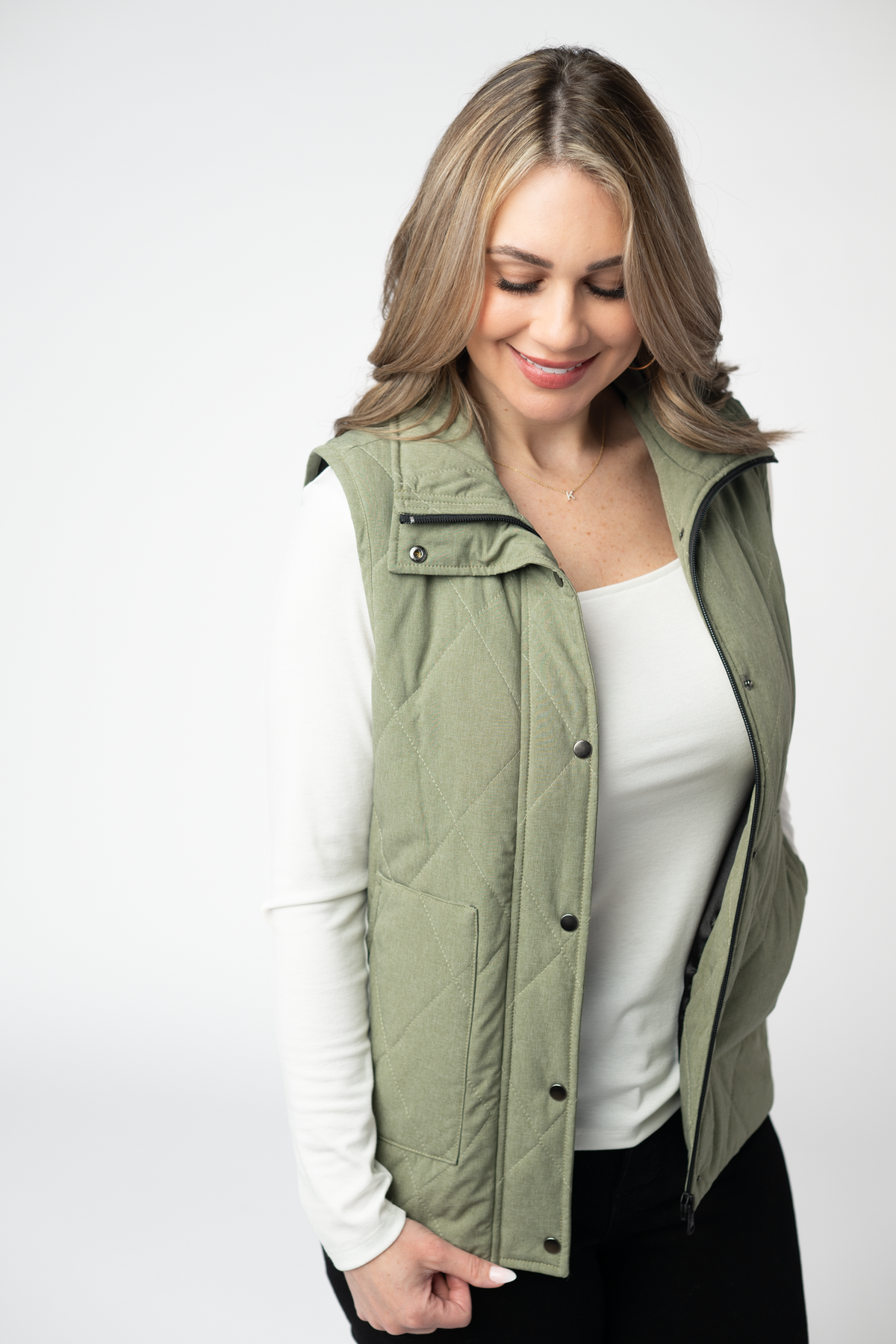 Remy Zip Up Vest - Dark Sage