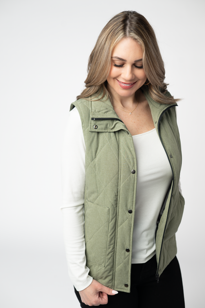 Remy Zip Up Vest - Dark Sage