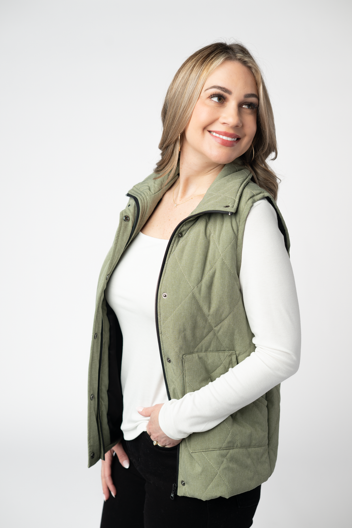Remy Zip Up Vest - Dark Sage