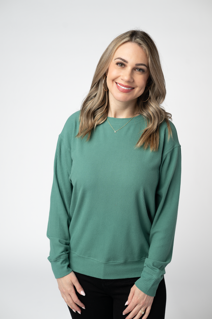 Corrine Ribbed Pullover Top - Fern
