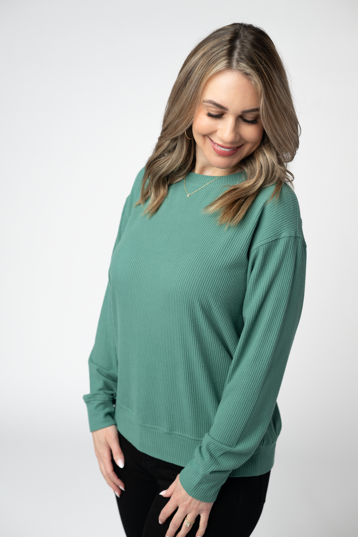Corrine Ribbed Pullover Top - Fern