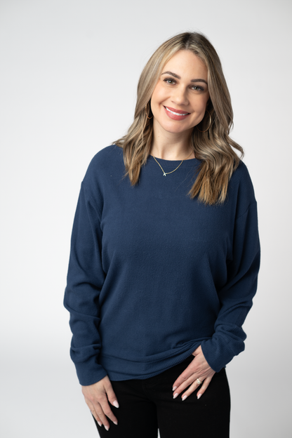 Corrine Ribbed Pullover Top - Navy