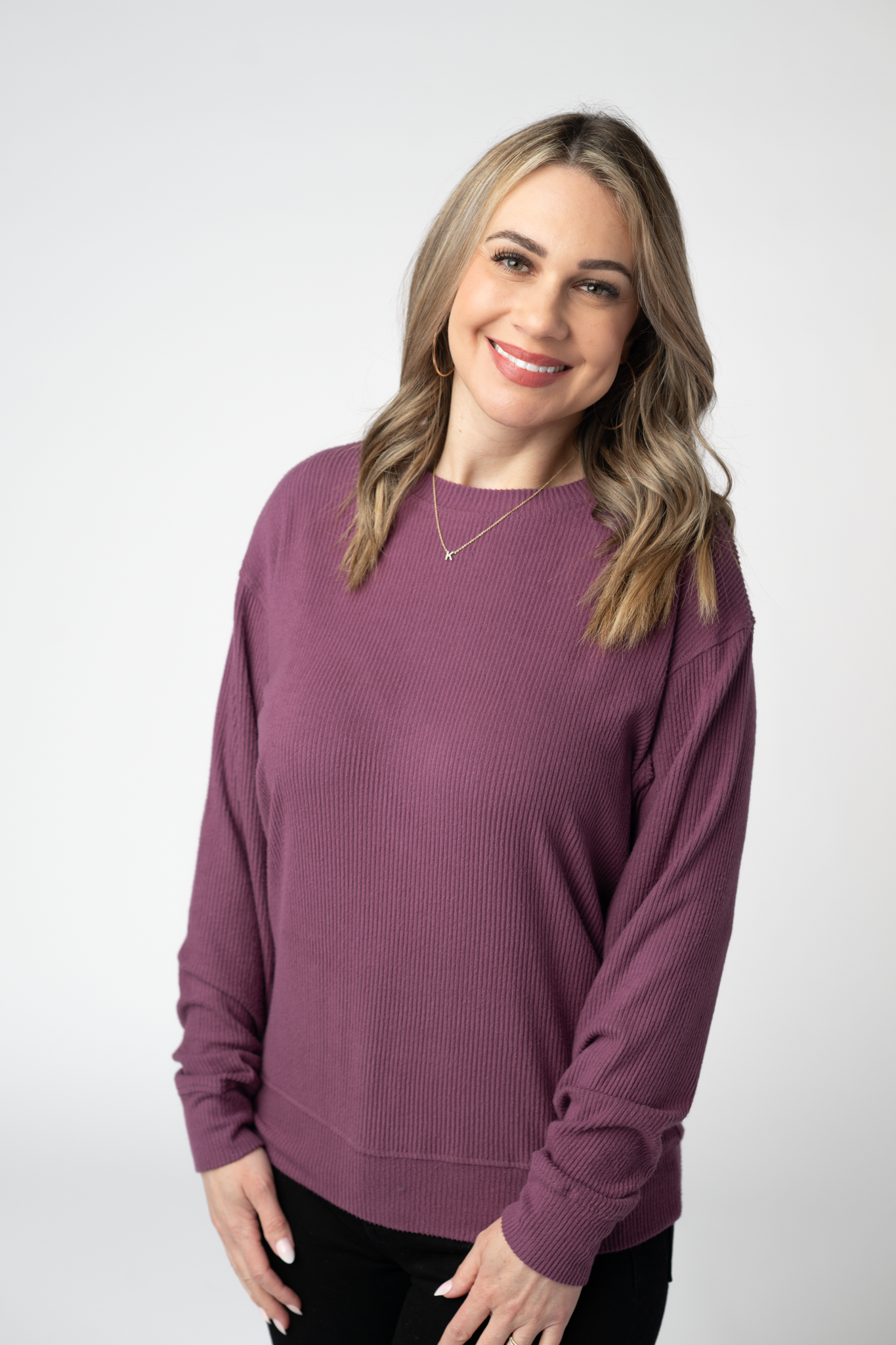 Corrine Ribbed Pullover Top - Plum